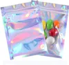 Återförsäljbar Mylar Väskor Holografisk Färg Flera Storlek Luktsäker Väskor Rensa Zip Lock Food Candy Storage Packing Väskor