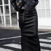Lautaro Long Black Leather Saia Mulheres com fenda alta cintura mulher saias elegantes goth maxi saia plus size roupas para mulheres 201109