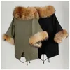 Kvinnors Down Parkas Women Winter Coat Jacket Raccoon Stor Fur Collar Army Green Casual Overcoat Flare Sleeve Cloak Cotton-Padded OuterWea