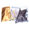 Hectle clear front matt guld aluminium folie ziplock förpackning väska platt botten plast guld folie kaffesocker gåvor pack påse