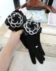 Five Fingers Gloves Black Camellia Cashmere And Korean Fashion Houndstooth Mink Hair Cute Flowers Warm Touch Screen Women