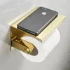 Двойной держатель туалетной бумаги с двойной рулоном с полкой телефона из нержавеющей стали золотой ткани для ткани на стену.
