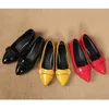 VANGULL Women Patent Leather Shoes OL Loafers Candy Colors Pointed Casual Low-heeled Female Sweet Buckle Boat Yellow Red Shoes Y200111