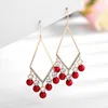 High Quality Women Fashion Pearls Tassel Earrings Long Lozenge Ear Hook Brand Design Wedding Party Pierce Earring