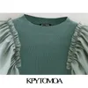 KpyTomoa Moda Moda Ruffle Patchwork Sweater de malha de malha vintage Manga longa Tanche slim fêmea pulvestos chiques 201221