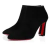 Winter Luxury Eleonor Women Ankle Boots Black Calf Leather Red Bottom Boot Pointed Toe Stiletto Heel Lady Booties Party Wedding EU35-43,Original Box