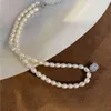 Naturlig sötvattenspärla Choker Halsband Fold Koppar Hängsmycke Halsband för Kvinnor Bröllopsfest födelsedagspresent