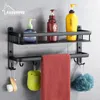 AUSWIND Antique No holes black space aluminum shelf bathroom American towel rack pendant multi layer double rod hook Y200407