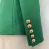 High Street Stylish Designer Blazer Women's Double Breasted Lion Buttons Slim Montering Blazer Jacket Olive Green 201106