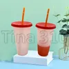 HOT 24oz Color Changing Cup Magic Plastic Drinking Tumblers with Lid and Straw Reusable Clear Colors Cold Cup Summer Beer Mugs T500344