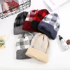 Plaid Dzianiny Beanie Zima Ciepłe Grube Paski Kapelusz Lattice Outdoor Ski Wiatroodporny Crochet Cap Knitting Czapki czaszki 15 Stylów LJJP766