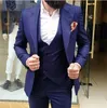 Heißer Verkauf Groomsmen spitze Revers Bräutigam Smoking Marineblau Männer Anzüge Hochzeit/Abschlussball/Abendessen Trauzeuge Blazer (Jacke + Hose + Krawatte + Weste) K787