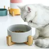 Moda 850ml Pet Bowl Cat Dog de madeira Cerâmica Feeding and Drinking S para cães Acessórios para alimentadores de gatos Y200917