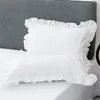 Super vendita federa bianca federa in cotone 100% biancheria da letto per la casa cuscini copertura pizzicata volant design federe stile principessa 201212