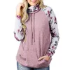 Frauen Rollkragen Hoodies Sweatshirt Blumen Patchwork Plus Größe lose Tops Damen Kordelzug Pullover Laufsport Sweatshirts T200723