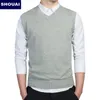 Мужской жилет свитер повседневный стиль шерстяные вязаные бизнес мужские без рукавов 4XL Shouie темно серый черный синий свет 21221