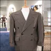 Brown épais hommes tweed costume pinstripe herringbone manteau manteau rétro pic-revers coupable double poignée homme sur wwwear