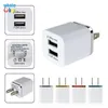 100st / mycket färgglada 2a + 1a US Plug Ac Power Adapter Home Trave Wall 2 Port Dual USB Laddare för Samsung HTC