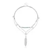 S1864 Bijoux de mode chauds Collier multicouche Pendentif plume en métal Collier perlé