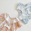 Ins 2021 Zomer Nieuwe Baby Meisje Bloem Bowknot Romper Infant Bloemen Falbala Kraag Jumpsuit Pasgeboren Sweet Oneseit Klim Kleding C6789