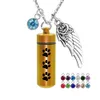 Collana di ceneri per zampe di animali domestici Urna crematoria in lega di alluminio con 12 pietre preziose Ciondolo commemorativo per gioielli Ricordo