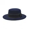 Nieuwe klassieke wol Fedora hoed vrouwen effen kleuren platte top bowler hoeden breed rand jazz cap vintage panama