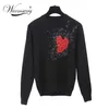 Style européen Nouveau Automne Winer Femmes Star Celebrity Coeur Fleurs Doux Tricot Pull Chaud Casual Tops C-009 LJ201113