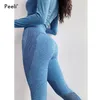 Peeli Women Yoga Set Leggings senza cuciture Camicie corte Abbigliamento da palestra Allenamento Tuta sportiva Donna Manica lunga Fitness Set Active Wear T200115
