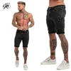 Mens şort fitness denim şort siyah yüksek bel yırtılmış yaz kot pantolon erkekler için şort