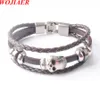 WOJIAER Multilayer Dichroic Leather Skull Accessories Men's Bracelet Stainless Steel Leather Bangle For Special Present BC001
