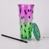 24oz Watermelon Tumbler with Lid and Straw Plastic Double Wall Spill-Proof Office Juice Beverage Water Cup RRB13235