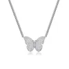 Hiphop Bling Vrouwen Ketting 18K Twist Ketting Grote Butterfly Hanger Iced Out Bling Vergulde Sieraden