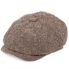 Berets 2021 Retro Sboy Caps Мужчины восьмиугольные шляпы Черные британские художники Осень Зимняя Зимняя Херрингбоя