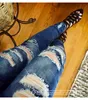 2045 Youaxon Damenmode Blau Low Rise Skinny Distressed Washed Stretch Denim Jeans für Frauen Zerrissene Hosen 201029