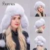 ビーニー/スカルキャップ2021本物の毛皮の帽子冬の女性のアライグマ犬の爆撃機ロシアUshanka Trapper Snowスキー帽子キャップ