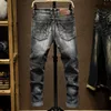 Mäns Jeans Fashion Streetwear Men Svart Grå Färg Förstört Rippad Slim Fit Pants Italiensk Vintage Homme