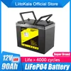 Liitokala 12V 90AH LIFEPO4 Batteripaket 12.8V Litiumkraft Batteri 4000 cykler för RV-campare Golfvagn Off-road off-grid Solar Wind/14.6V20A Laddare