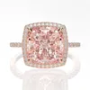 Ny design smycken 925 Sterling Silver Square Ring Gemstone 10 * 10mm Rosa High Carbon Drill Diamond Ring