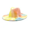 Jazz Panama Cap Tie dye Felt Fedora Hats Women Men Wide Brim Hat Woman Man Formal Hat mens Lady Top caps Winter Fashion 2021 NEW