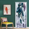 DIY Kreative Selbstklebende 3D Tür Aufkleber Moderne Mode Farbe Feder Wohnzimmer Schlafzimmer Tür Wandbild PVC Wasserdichte Wand Papier 201009