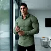 Men Fashion Casual long Sleeve Solid Shirt Super Slim Fit Male Social Business Dress Brand Fitness Sports Clothing 220309