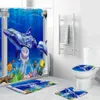Ouneed Blue ocean world Tende da doccia set 4PCS @ Antiscivolo Carino delfino Toilette Copertura in poliestere Tappetino Set Bagno Tende da doccia Y200108