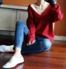 new cashmere sweater women sexy big V collar pullover ladies fashion bat sleeves sweater 200929