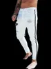 Jeans homme homme Skinny Biker détruit effiloché coupe Slim déchiré Denim pantalon côté rayure crayon Hip Hop rue Jogging1