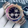 Diamant-Herrenuhr, automatische mechanische Uhren, 42 mm, Montre de Luxe, komplett aus Edelstahl, Armbanduhr, Regenbogen-Lünette, Super Lumin296F