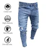 Jeans homme mode homme motard Demin Stretch détruit déchiré Cowboy pantalon imprimé poche doux maigre trou mâle Naom22