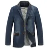 New Autumn Casual Denim Jacket Män Vinter Blazer Passar Mens Business Jackor Passar Läder Patchwork Män Jeans Coat M ~ 4XL MY1901