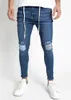 Nouveau Mode Streetwear Denim Jeans Hommes Pantalons Maigre Joggers Déchiré Homme Fermeture Éclair Hip Hop Harajuku Mâle Homme Denim