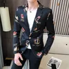 Blazer stampato con corona di diamanti fantasia Giacca da uomo per festa di nozze Blazer da uomo Slim Fit Casual Smart Jaqueta