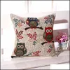 Cushion/Decorative Pillow Home Textiles & Garden Jacquard Flower Cushion Er Cotton Linen Owl Pattern Room Decorative Square Sofa Cases 45X45